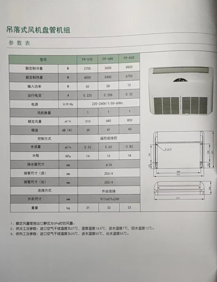 吊落式風(fēng)機(jī)盤管，坐吊式空調(diào)器，生產(chǎn)廠家參數(shù)/規(guī)格(圖1)